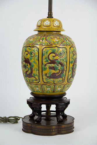 A 20th Century Sancai Ginger Jar as a Lamp.