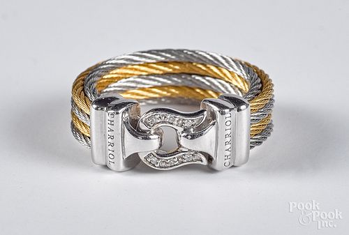 Charriol 18K gold, stainless steel & diamond ring