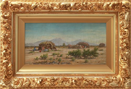 H.Sells "Southwest Indian Landscape" Oil, 19th C.
