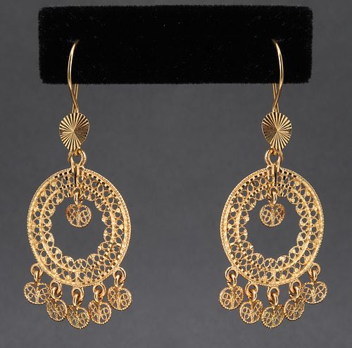 Vintage Turkish 18K Yellow Gold Filigree Earrings