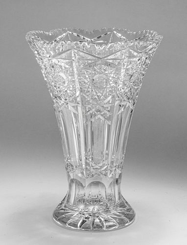Large Clear Cut Crystal Flared Vase
