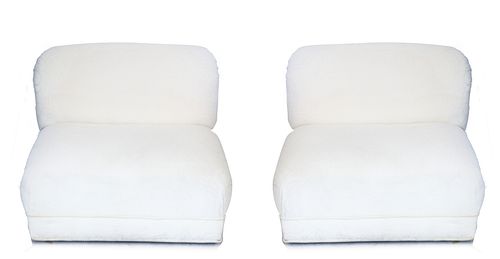 Billy Baldwin Manner White Slipper Chairs, Pair