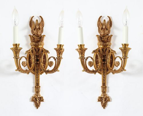 Neoclassical Style Brass Two-Arm Wall Sconces, Pr