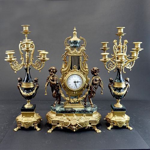 Vintage Louis XVI Style Clock Garniture Set