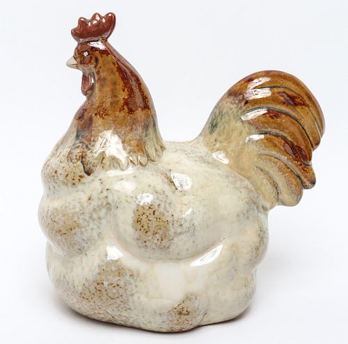 Glazed Ceramic Rooster Figural Sculpture