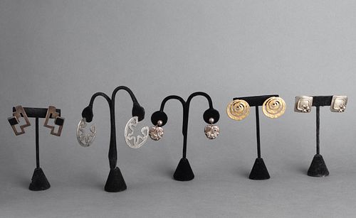 Silver & Gold Tone Earring Group, 5 Pairs