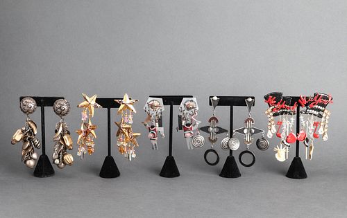 Dangling Costume Earring Group, Five Pairs