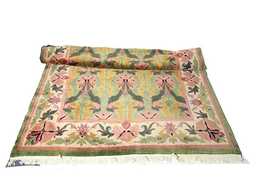 Craftsman Manner Green Floral Carpet 9' 10" x 8'