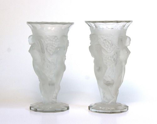 Lalique-Manner Desna Czech Crystal Vases, Pr