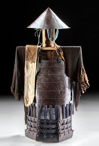 Japanese Edo Samurai Iron Armor, Hat & Chainmail Tunic