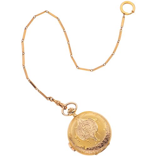 POCKET WATCH PETIT PALAIS TAMPICO WITH SONNERIE AND FOB. 18K YELLOW GOLD AND PLATE