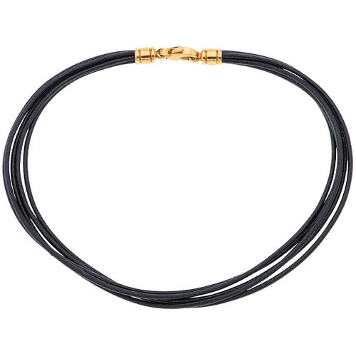 LEATHER CHOKER WITH 18K YELLOW GOLD CLASP. BVLGARI
