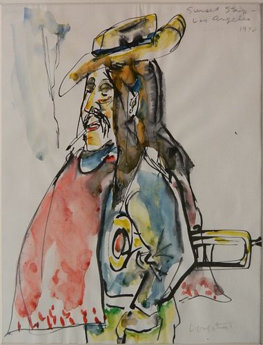 Stephen Longstreet watercolor and pen and ink