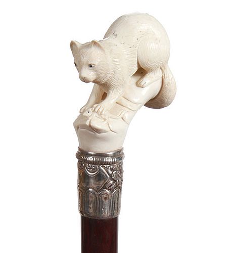 Mammoth Ivory Cat and Mouse Cane
