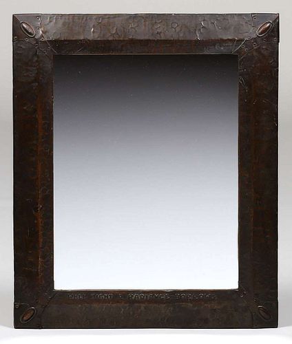 Arts & Crafts Hammered Copper Mirror c1905
