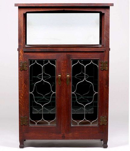 Extremely Rare Roycroft Leaded Glass Cabinet c1910