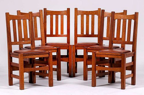 Set of 6 Stickley Brothers #379 1/2 Dining Chairs c1910
