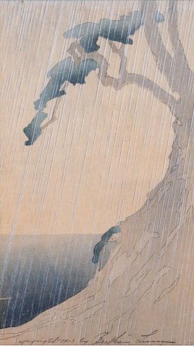 Bertha Lum Woodblock Print Entitled "Rain" 1913