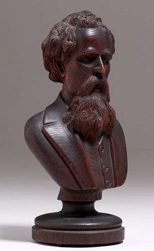 Charles Dickens Hand Carved Oak Bust c1900