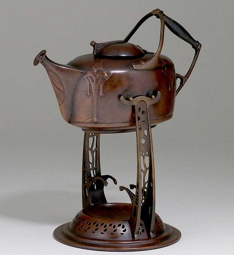 WMF German Secessionist Hammered Brass Teapot c1905