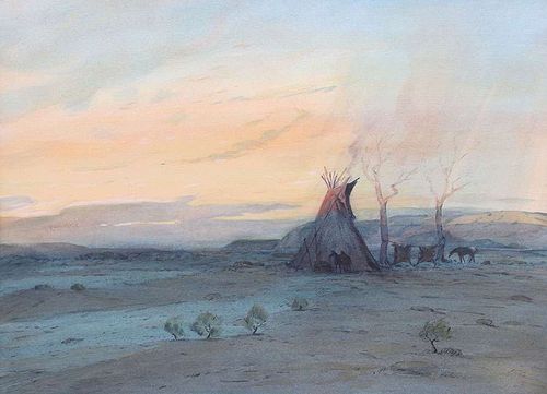 Carl Oscar Borg Watercolor "Osage Camp"