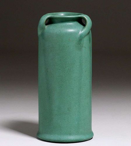 Teco Pottery #284 Matte Green 3-Handle Vase c1910