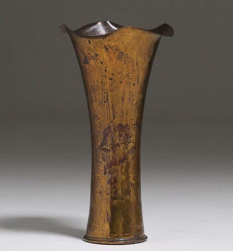 Dirk van Erp Hammered Brass Flared Shell Casing Vase