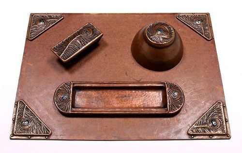 Harry Dixon Hammered Copper 4 Piece Desk Set 1923