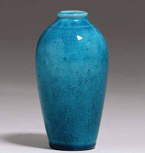 F.H.R. Los Angeles Chinese Blue Crackleware Vase 1910