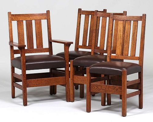 Set of 4 Gustav Stickley #350 Dining Chairs c1910