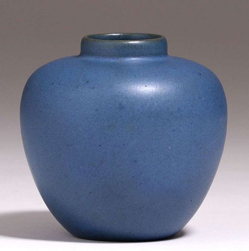 California Faience Matte Blue Spherical Vase c1915-1920