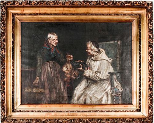 Italian School (19th Century) Interior Scene with Bishop and Peasant Woman, Oil on canvas,