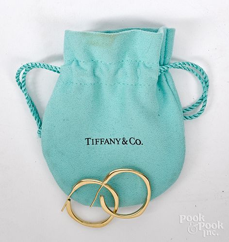 Pair of Tiffany 18K yellow gold hoop earrings