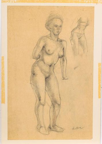 Henry Keller (1870-1949) Sketch of a Female Nude, Pencil on paper,