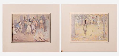 Elmer Boyd Smith (American, 1860-1943) Pochahontas' Warning and Pochahontas, Two mixed media works on paper,