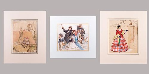 A Group of Three English Watercolor Illustrations by Various Artists, 19th/20th Century,