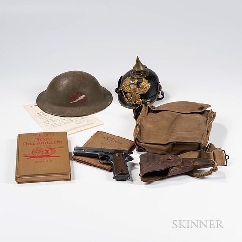 Colt 1911 Semiautomatic Pistol, Holster, Helmets, Gear, and Papers Identified to Walter C. Berry, Medic in the 307th Field Artillery, 7