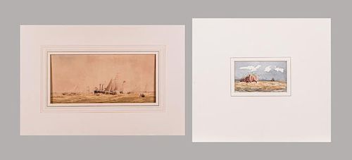 William Frederick Settle (British, 1821-1897) Boats in Harbor, Watercolor,