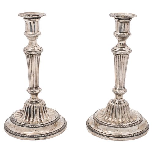 PAIR OF CANDLESTICKS* MEXICO, 18th Century, Silver. Seal by Antonio Forcada and la Plaza. *Exhibited in McAllen, Texas.