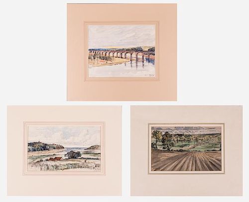 A Group of Three English Watercolor Landscapes by Various Artists, 19th/20th Century,