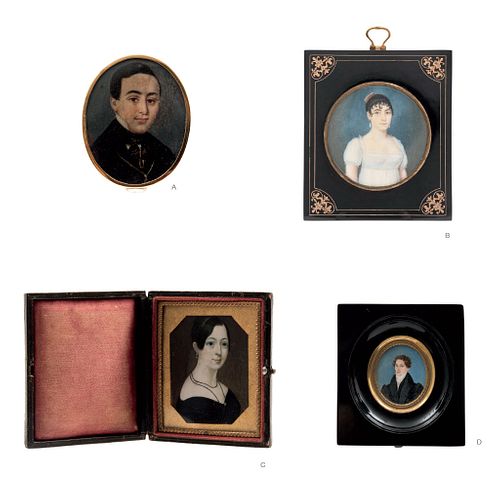 LOT OF FOUR MINIATURE PORTRAITS. FRANCE, SPAIN, & MEX, 19th Century. Gouache on ivory plaque.