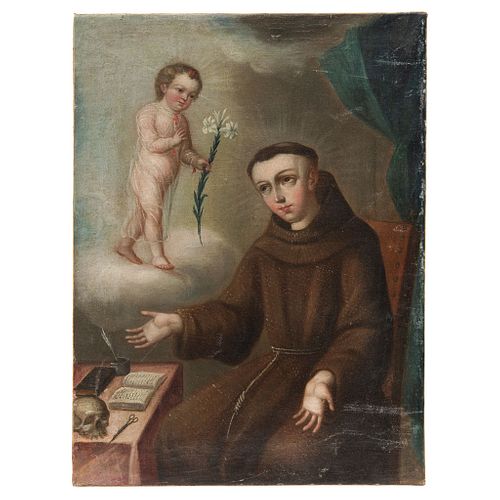 ST. ANTHONY OF PADUA. MEXICO, Late 18th Century. Oil on canvas.