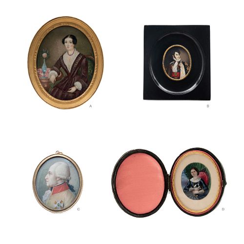 LOT OF FOUR MINIATURE PORTRAITS. MEXICO & FRANCE, 19th Century. Oil and gouache on ivory plaque
