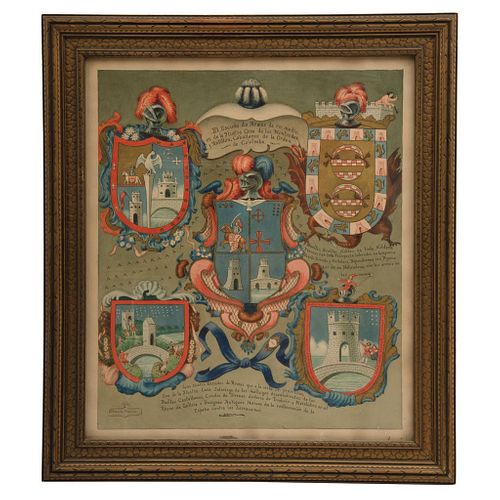 COATS OF ARMS, MEXICO, 1930. Ink and watercolor on paper. Signed and dated, "1930 Edmundo Palacios"