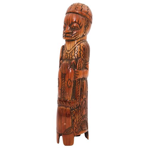 AFRICAN WARRIOR, 20th Century. Carved in inked ivory. 7.2" (18.5 cm) tall.