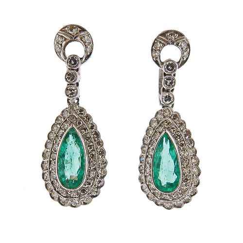 Gold Diamond Emerald Drop Earrings 
