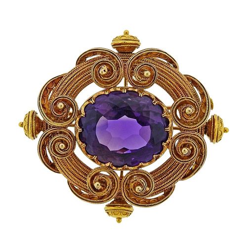 Antique 18k Gold Amethyst Brooch Pin for sale at auction on 19th March ...