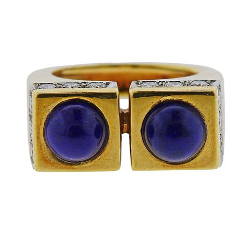 Tiffany &amp; Co 1970s 18k Gold Lapis Diamond Ring 