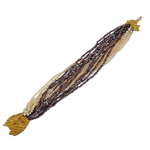 French 18k Gold Pearl Multi Strand Bracelet 