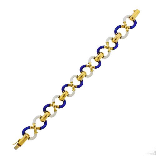 Italian 18k Gold White Blue Enamel Bracelet